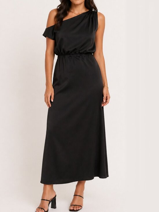Petal & Pup Dresses & Skirts - Petal & Pup Clare One-Shoulder Midi Satin Dress